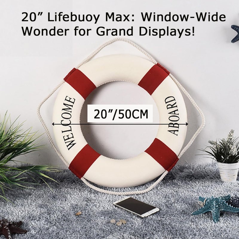 MorroMorn Lifebuoy Wall Hanging Decor - Welcome Aboard Mediterranean Style Home Decoration (Red, 20") - Image 2